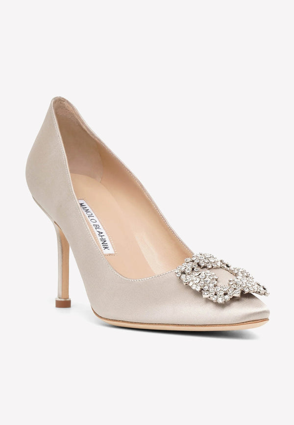 Hangisi 90 Crystal Buckle Satin Pumps