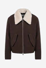 Shearling-Collar Wool Cropped Jacket