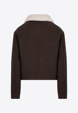 Shearling-Collar Wool Cropped Jacket