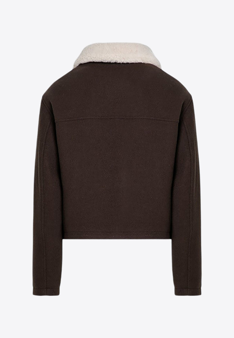 Shearling-Collar Wool Cropped Jacket