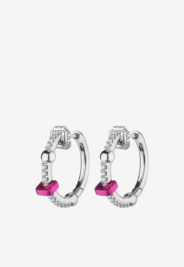 Mini Hoop Earrings in 18-karat White Gold with Diamonds