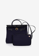 Herbag 31 in Blue Indigo Toile and Black Vache Hunter with Gold Hardware