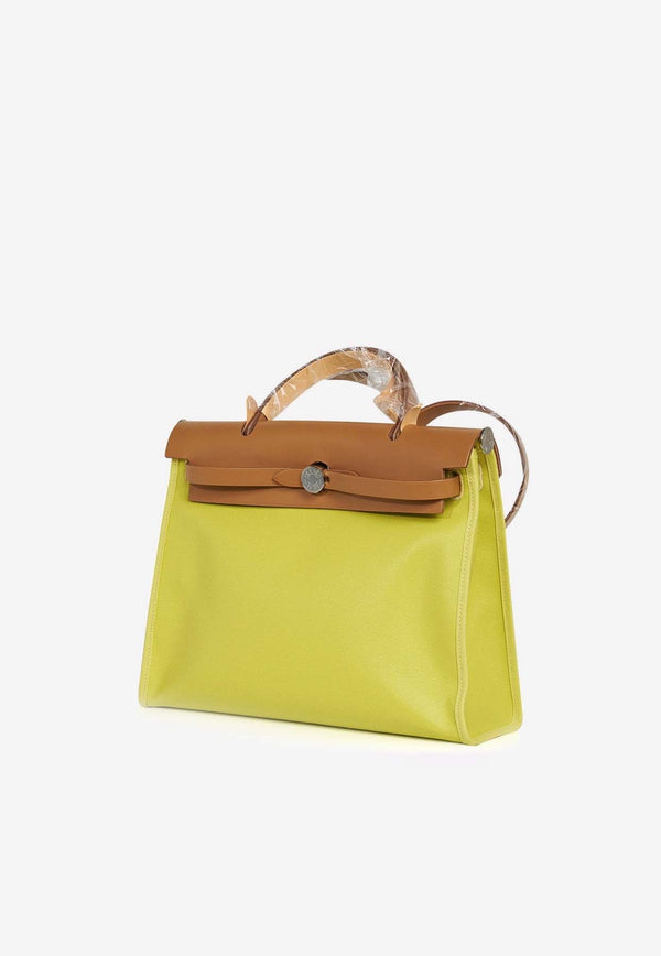 Herbag Zip Retourne 31 in Lime Toile Berline and Natural Sable Vache Hunter with Palladium Hardware