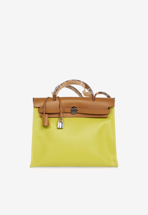 Herbag Zip Retourne 31 in Lime Toile Berline and Natural Sable Vache Hunter with Palladium Hardware