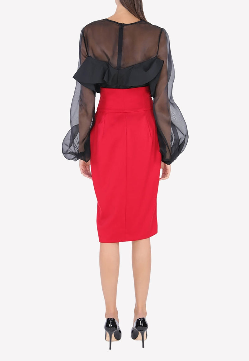Double-Breasted Front Slit Pencil Skirt