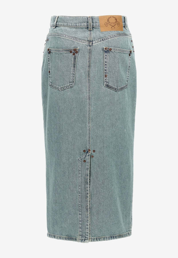 Rivets Midi Denim Skirt