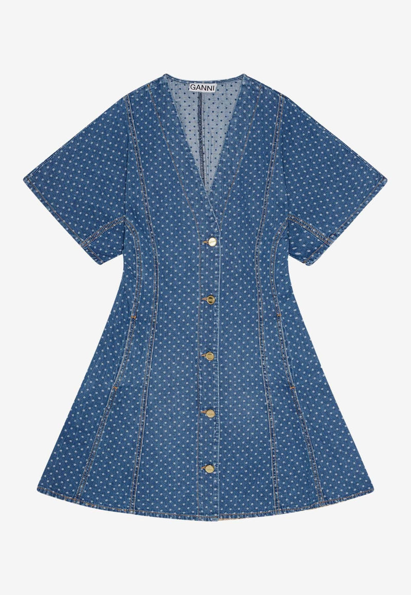 Polka Dot Mini Denim Dress