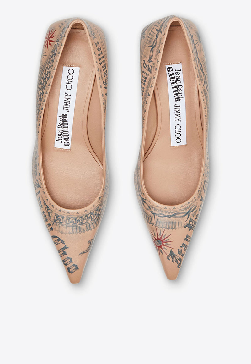 X Jean Paul Gaultier 60 Tattoo-Printed Leather Pumps