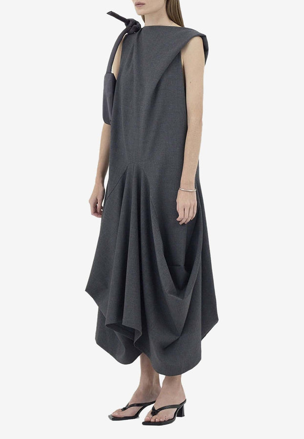 Twisted Shoulder Draped Midi Dress