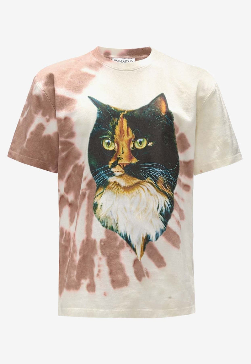 Cat Print Tie-Dye Crewneck T-shirt