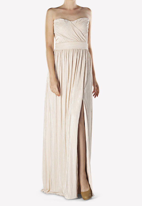 Rory Pleated Strapless Gown with Crossover Front