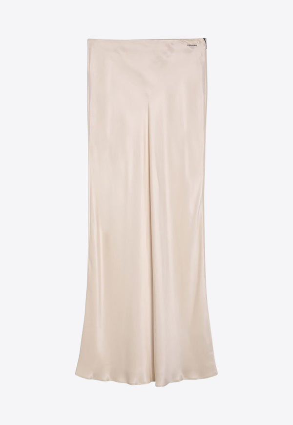 Logo-Plaque Satin Maxi Skirt