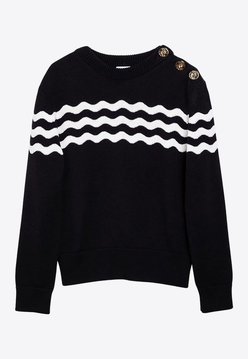 Wave Detail Crewneck Sweater