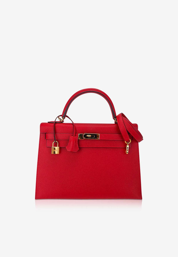 Kelly 32 Sellier in Rouge Casaque Epsom Leather with Gold Hardware