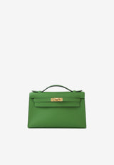 Kelly Pochette Clutch Bag in Vert Yucca Swift with Gold Hardware