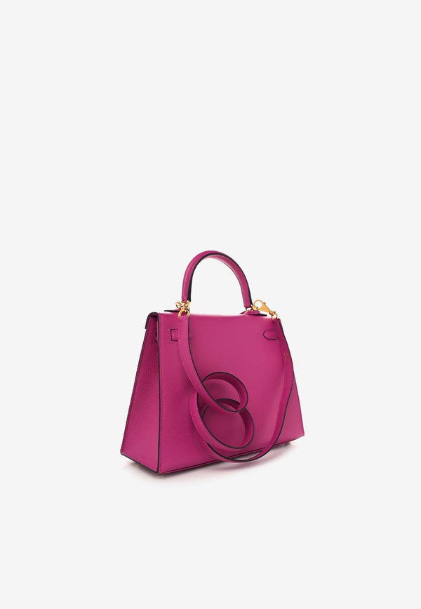 Kelly 25 Sellier in Rose Pourpre Chevre Mysore Leather with Gold Hardware