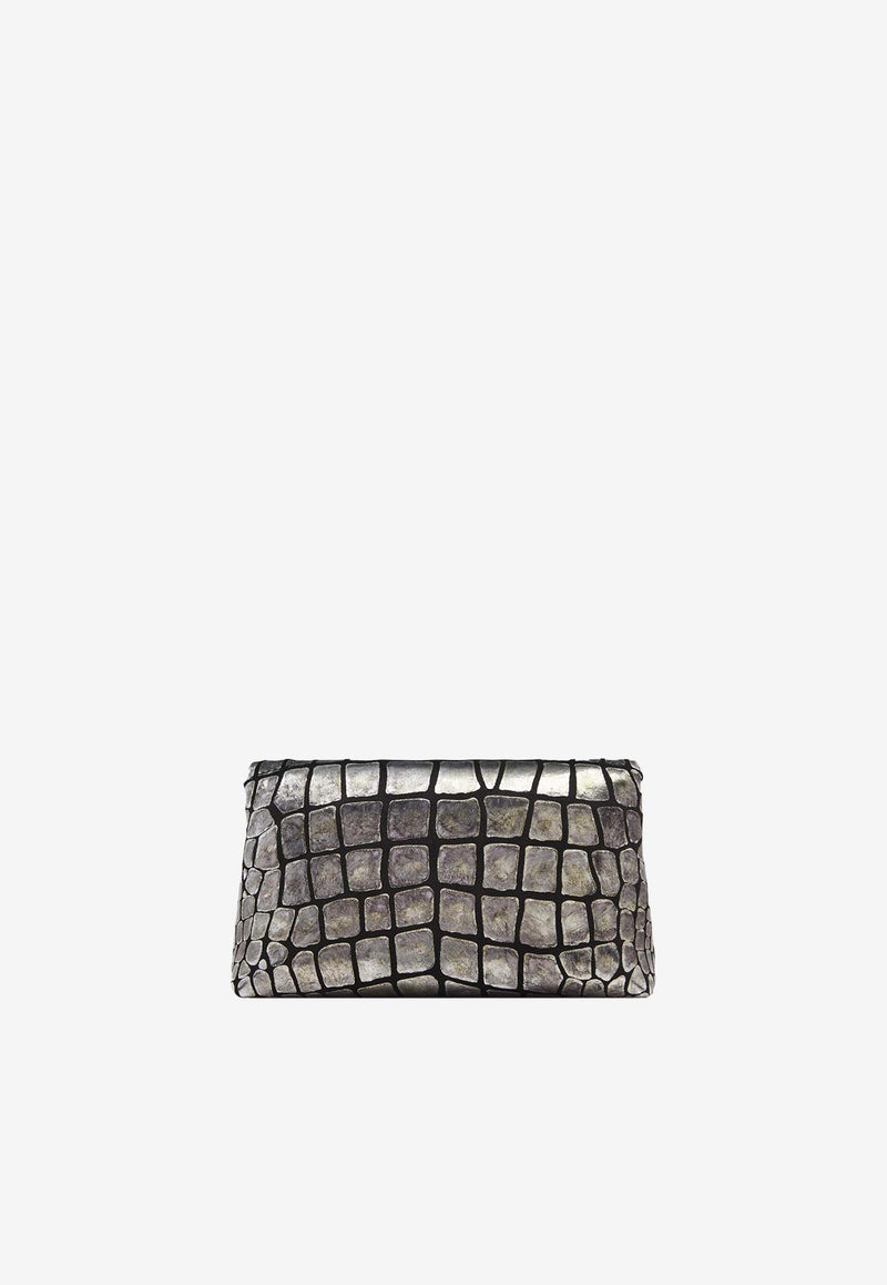 Mini Top Handle Bag in Metallic Croc Embossed Leather