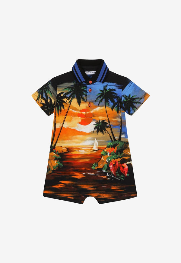 Boys Piqué Onesie with Hawaiian Print