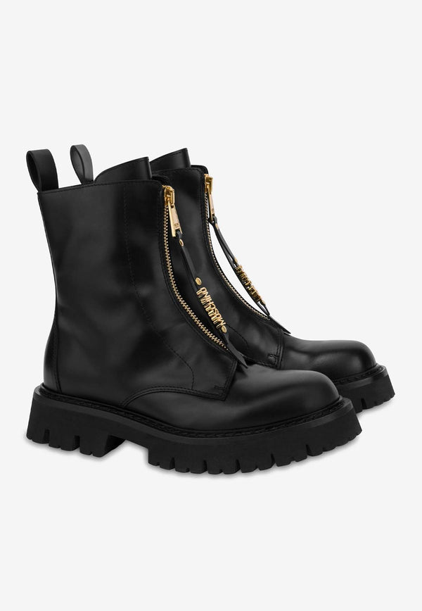 Logo Leather Biker Boots