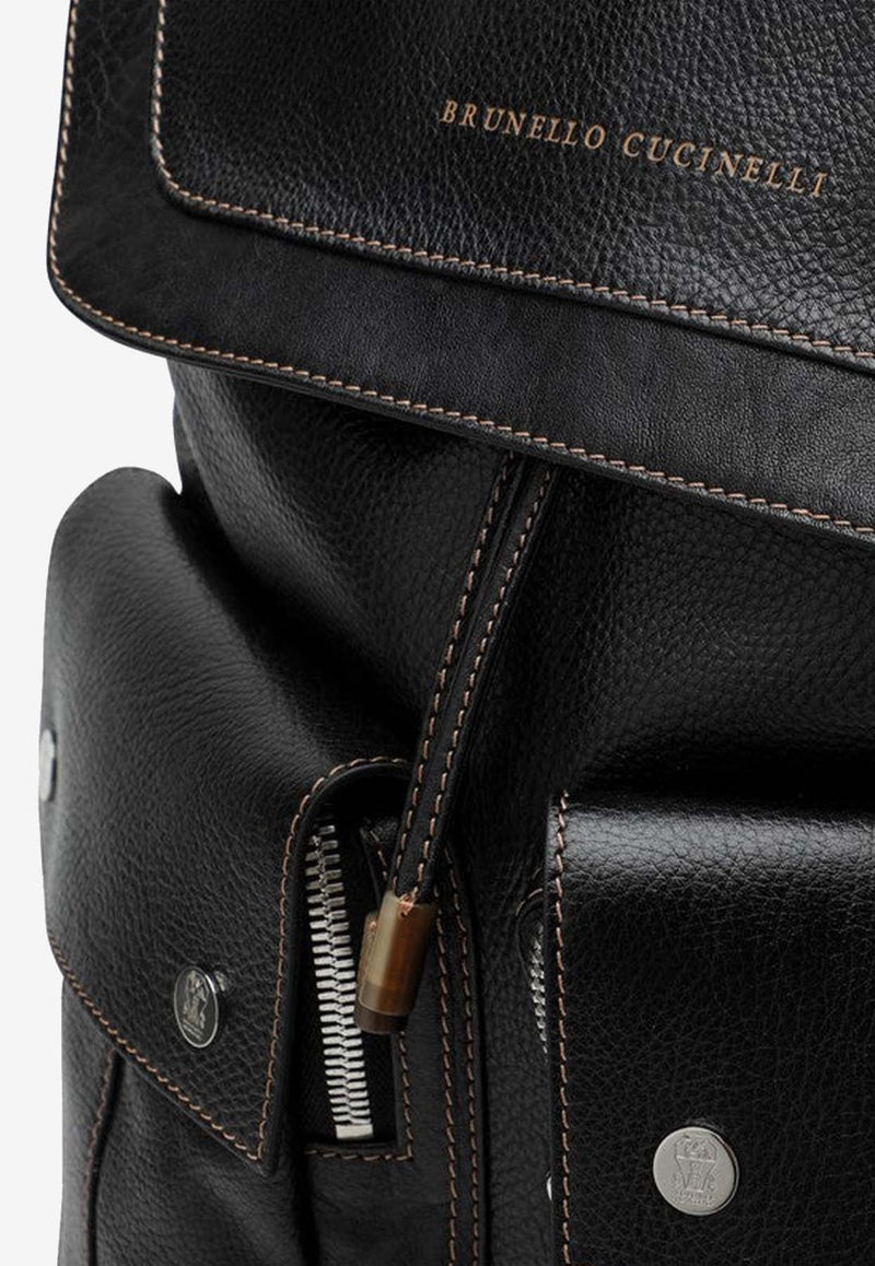 Leisure Grained Leather Backpack