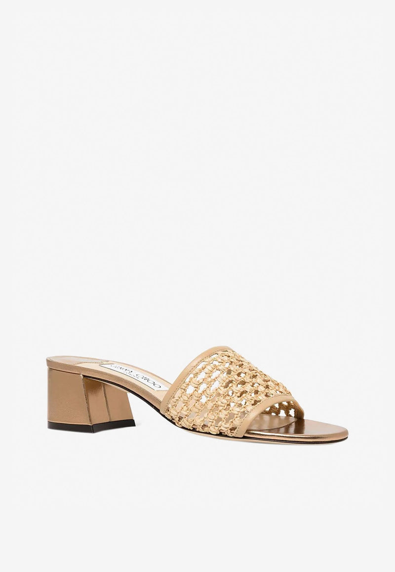 Minea 45 Woven Raffia Net Mules