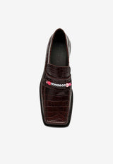 Beaded Loafers in Croc-Embossed Leather