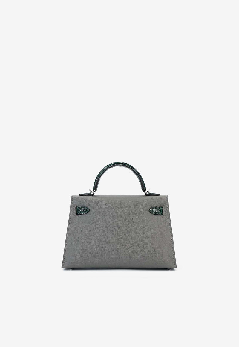 Mini Kelly II 20 Touch in Gris Meyer Madame and Vert Fonce Alligator Leather with Palladium Hardware