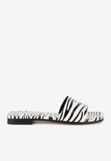 Zebra Print Leather Flat Sandals