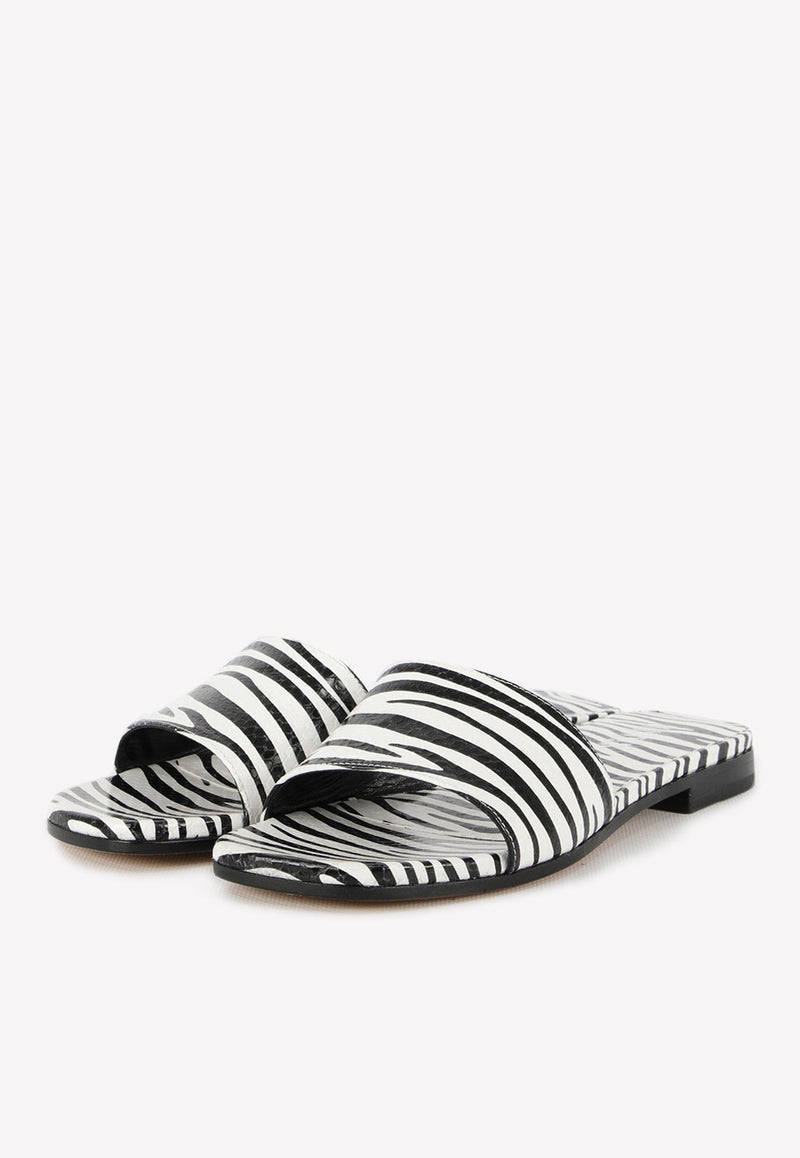 Zebra Print Leather Flat Sandals