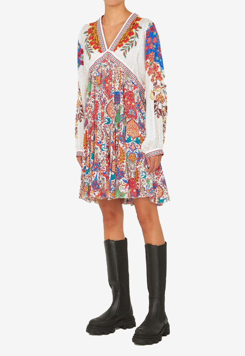 Paisley Print Mini Dress in Silk