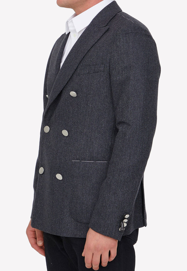 Peak-Lapeled Double-Breasted Blazer]