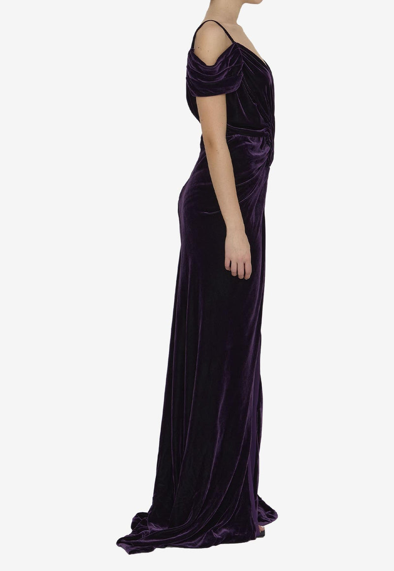 Off-Shoulder Maxi Velvet Dress