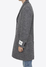 Diagonal Weave Single-Breasted Wool Coat