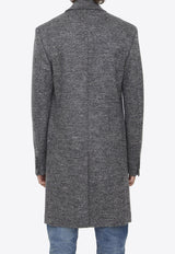 Diagonal Weave Single-Breasted Wool Coat
