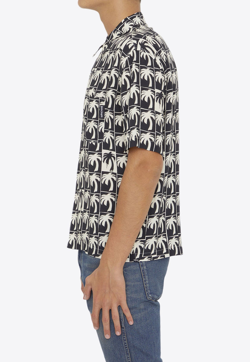 Dripping Palm Print Bowling Shirt