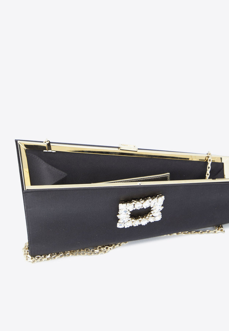 Asymmetrical Crystal Buckle Satin Clutch