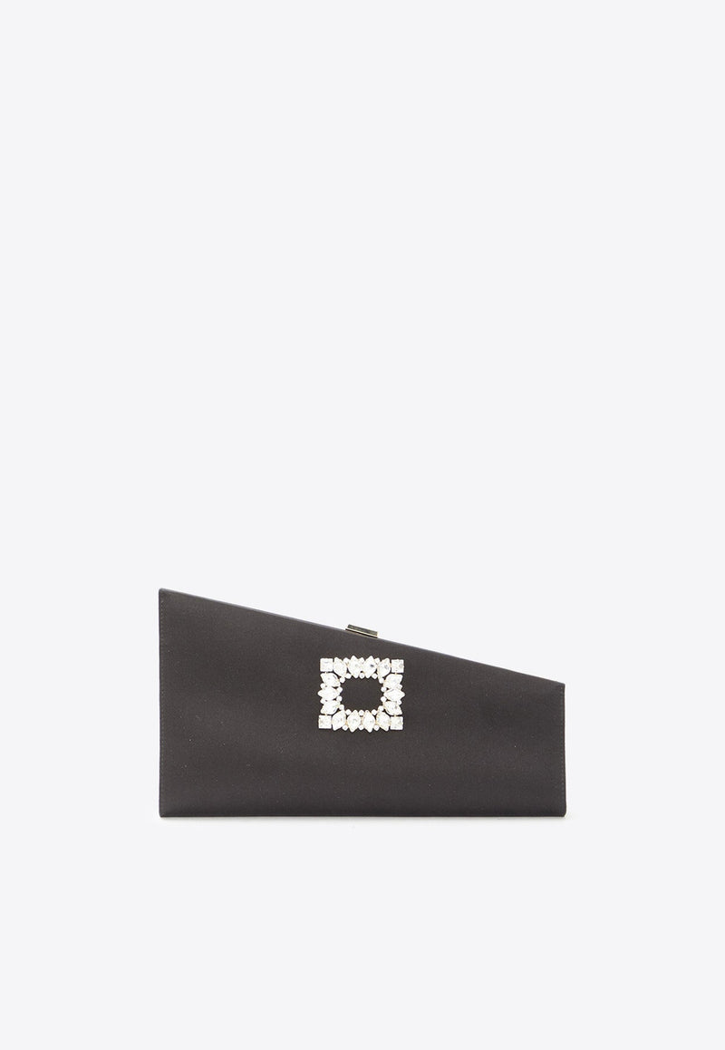 Asymmetrical Crystal Buckle Satin Clutch