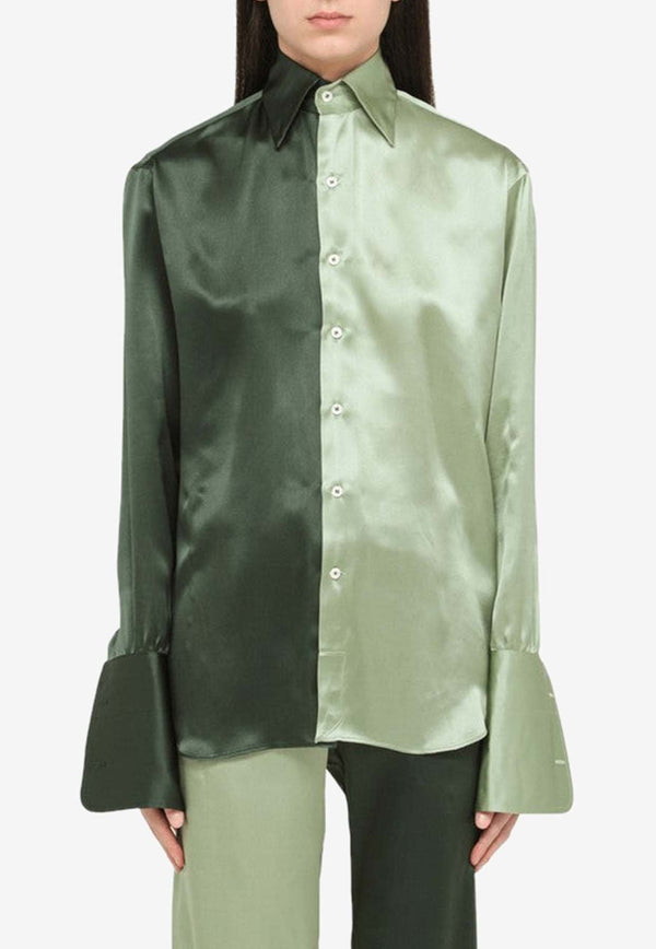 Color-Block Button Up Silk Shirt