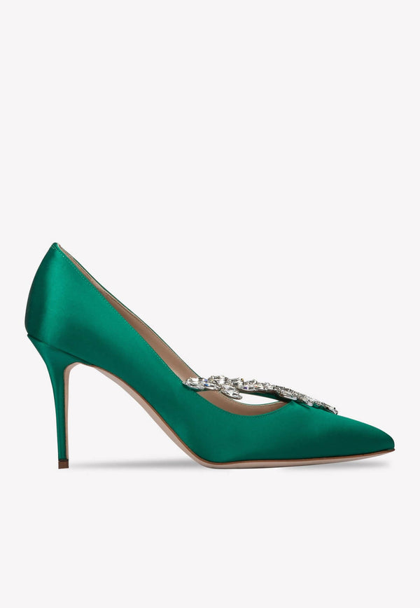 Nadira 90 Crystal Embellished Satin Pumps