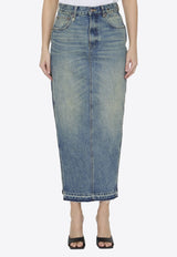 Devon Side-Slit Denim Midi Skirt