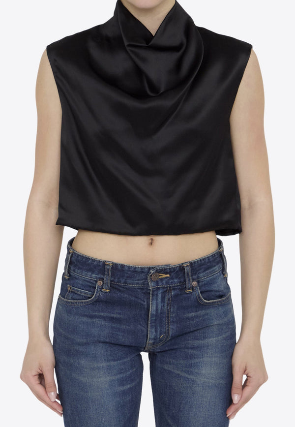 Cowl Neck Satin Cropped Top