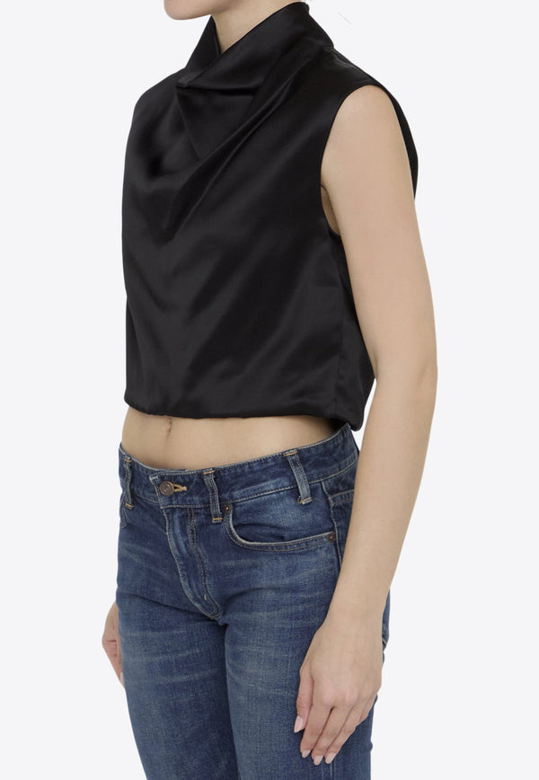 Cowl Neck Satin Cropped Top