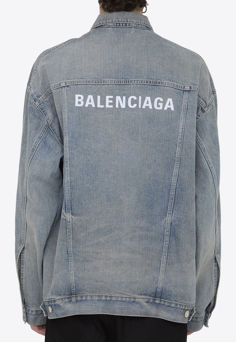 Washed-Out Denim Logo Jacket