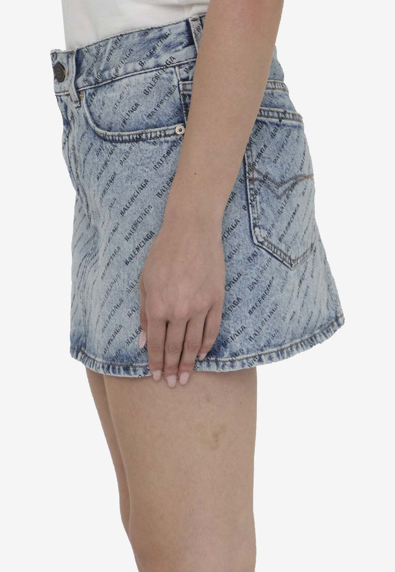 All-Over Logo Mini Denim Skirt