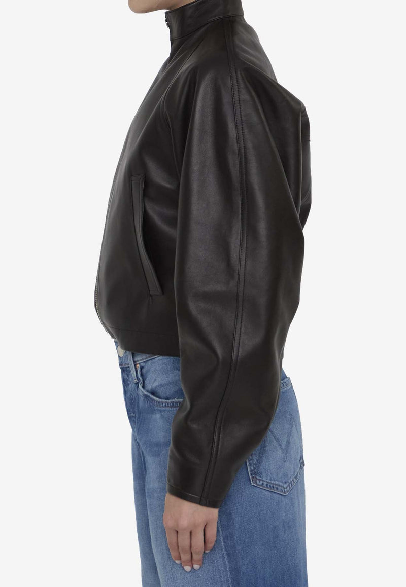 Round Leather Zip-Up Jacket