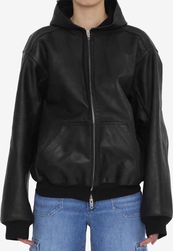 Leather Zip-Up Hooded Jacket
