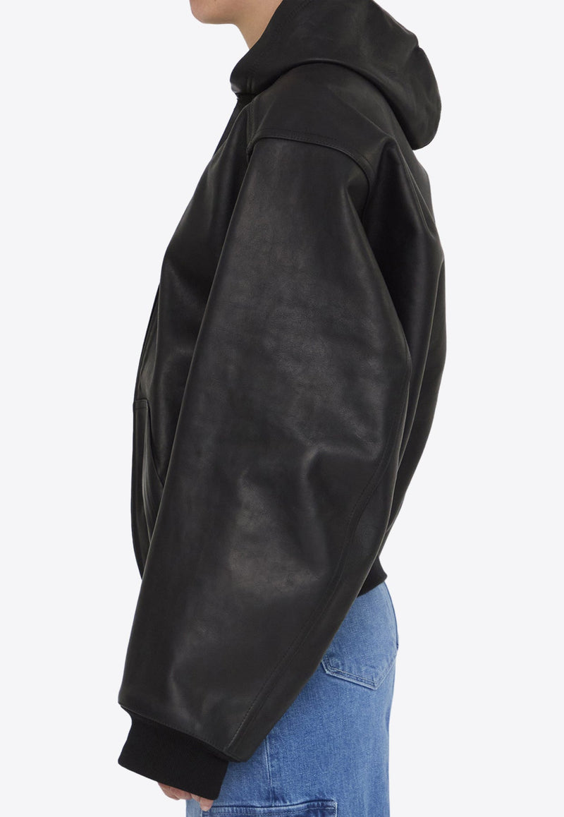 Leather Zip-Up Hooded Jacket