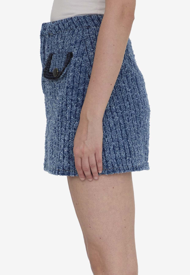 Braided-Trim Textured Denim Mini Skirt