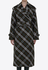Checked Long Trench Coat