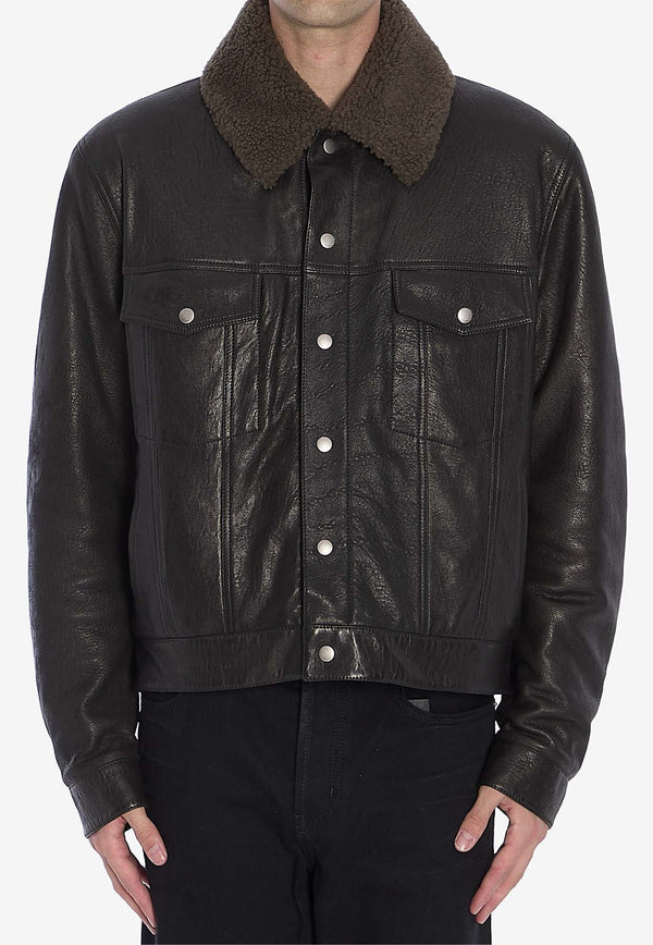 Shearling-Collar Leather Jacket